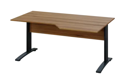 EZK 18 - 166 stůl kancelářský, rohový, pravý, kovová podnož černá, deska 18 mm, široký 1600 mm, ořech světlý